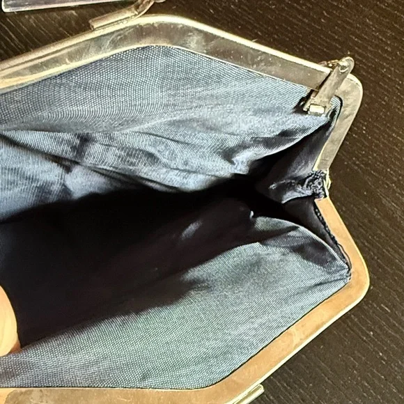 Women’s Elegant Sky Blue Leather Mini Bag. Chain strap. Ball snap clasp. - Picture 4 of 5